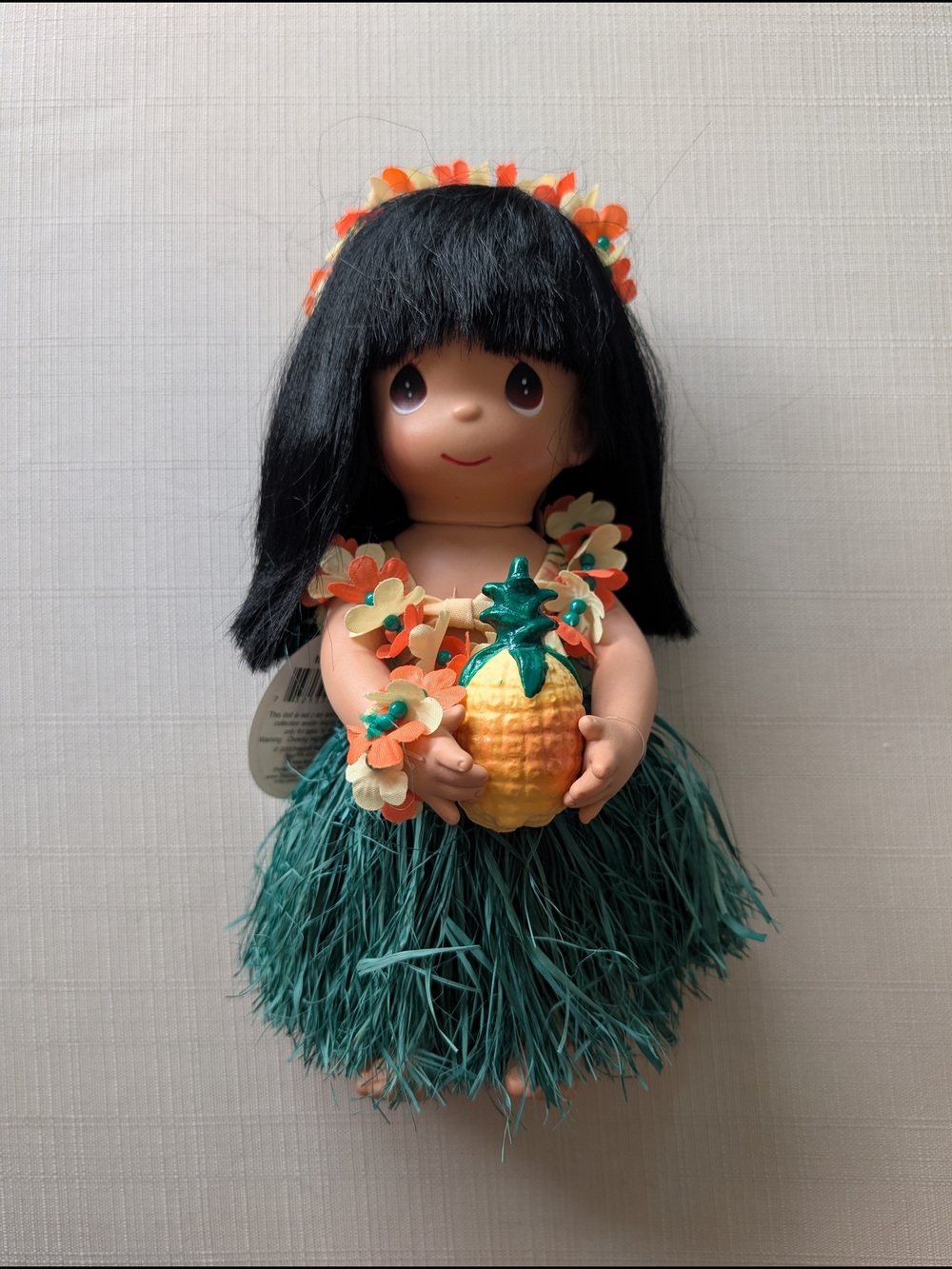 Precious Moments Hawaiian Hula Girl Doll in Teal Grass Skirt with Orange Accents